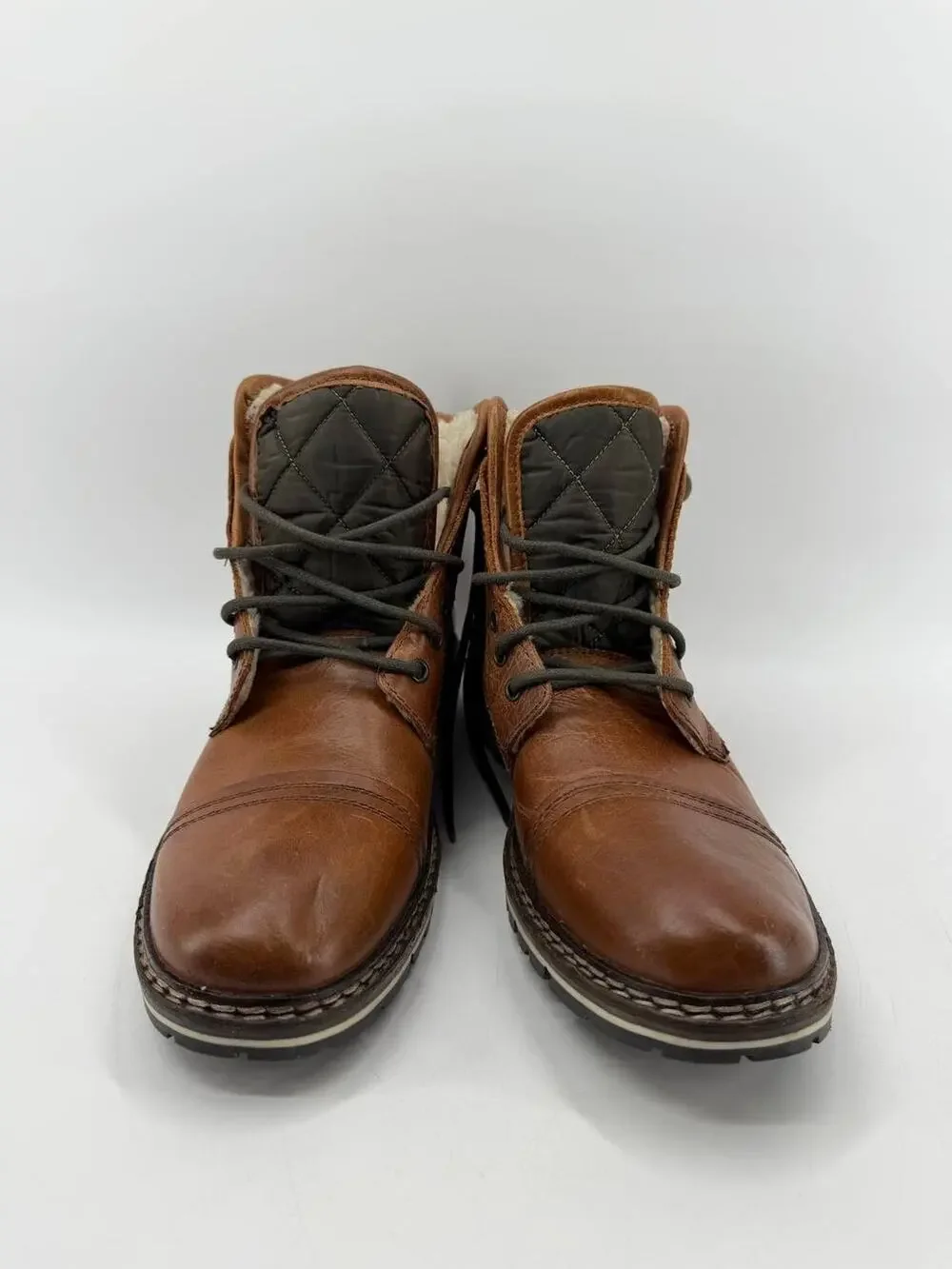Men's Brown Leather Faux Fur Lined Cap Toe Lace Up Ankle Boots US 10.5